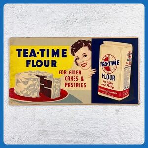 1940s Tea Time Flour Vintage Advertising Sign 21" Cardboard Robin Hood Canada